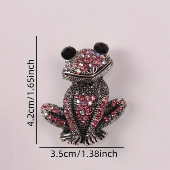 Sparkly Crystal Frog & Antique Design Charm Pink Crystal Goldtoned Brooch Pin - Picture 4 of 4